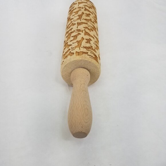 Wooden Rolling Pin Dog Motif Laser Etched Beautiful Baking Springerle Cookie - Picture 4 of 8